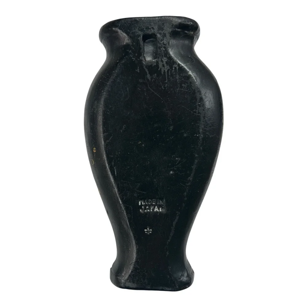 . Vintage Black Ceramic Wall Pocket Vase Multi Flowers VTG Pottery Made in Japan